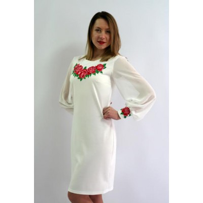 Embroidered dress "Rose Breath" milk